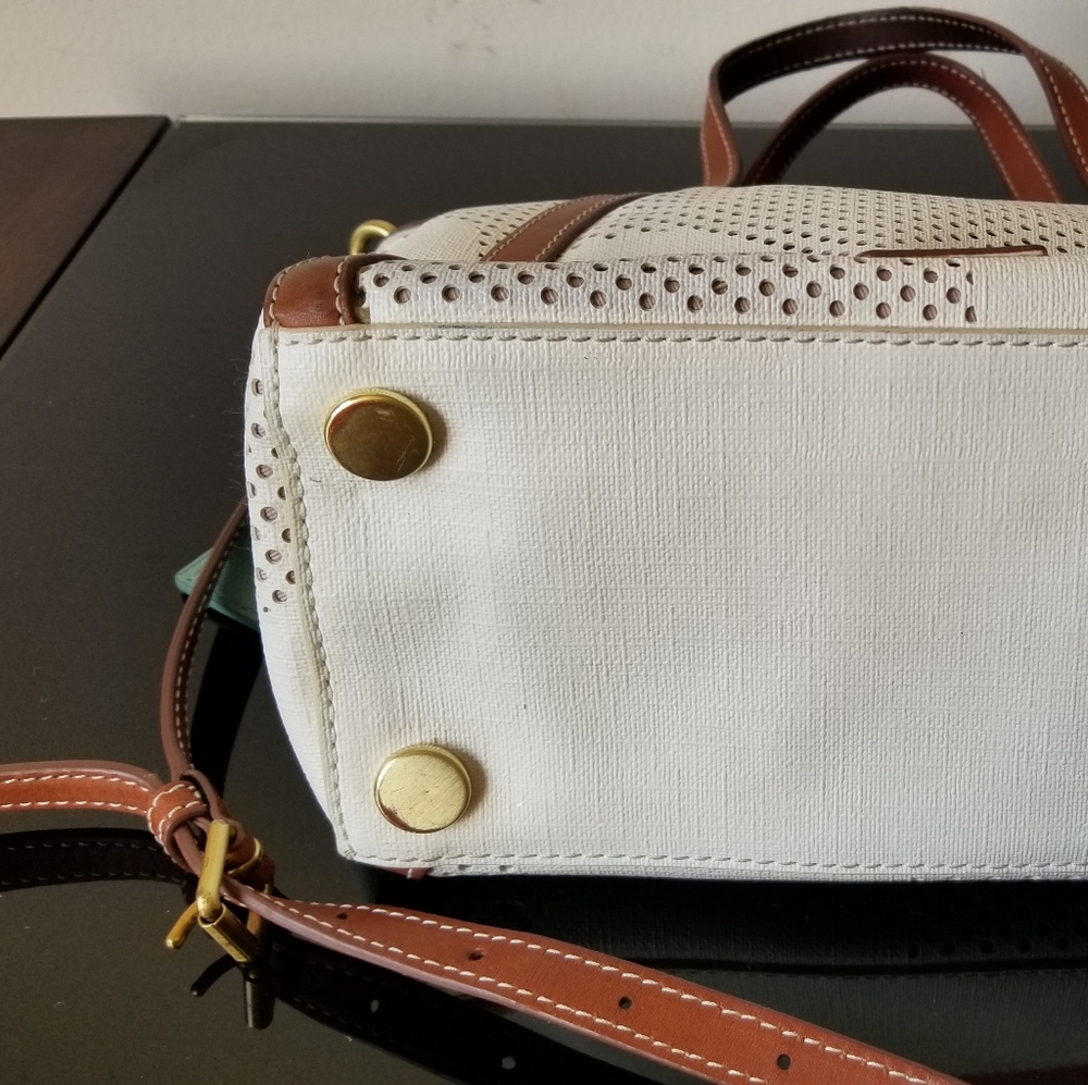 Fossil Ava Satchel, Dot - White and Brown - Picture 4 of 13